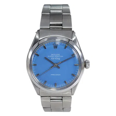 Pre-owned Rolex Stainless Steel Air King With Custom Blue Dial From Early 70's