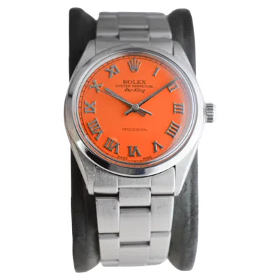 Pre-owned Rolex Stainless Steel Air King With Custom Orange Dial Circa 1970's