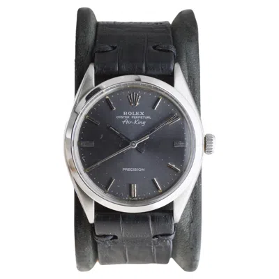 Pre-owned Rolex Stainless Steel Air King With Original Patinated Charcoal Dial From 1970's In Black