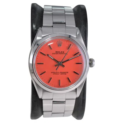 Pre-owned Rolex Stainless Steel Air-king With Custom Orange Dial 1970's