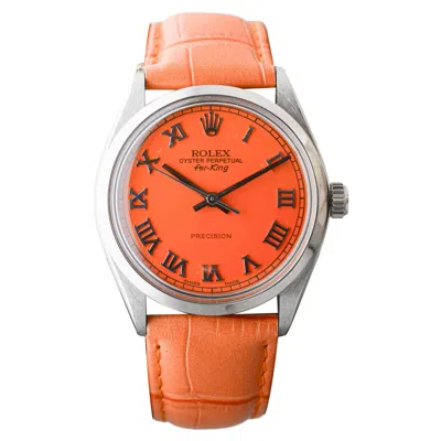 Pre-owned Rolex Stainless Steel Air-king With Custom Orange Dial Circa 1970's