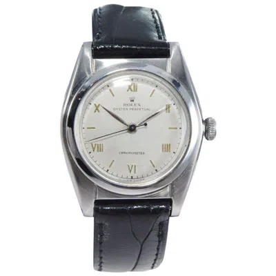 Pre-owned Rolex Stainless Steel Bubble Back Rare Roman Dial Perpetual Wind Watch In Multi