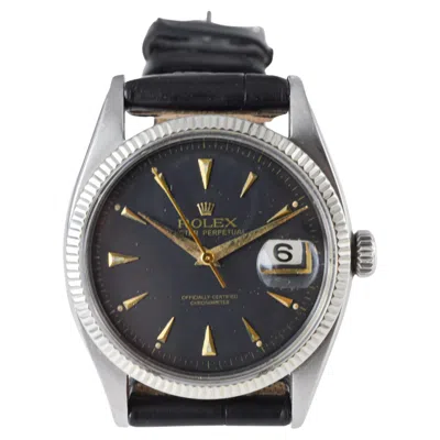 Pre-owned Rolex Stainless Steel Datejust Circa 1953-54 With Original Solid Gold Bezel In Multi