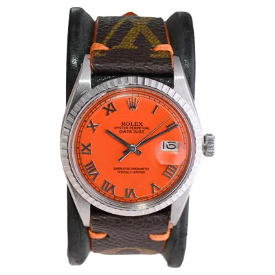 Pre-owned Rolex Stainless Steel Datejust Custom Made Dial, Circa 1960's With Vuitton Strap In Multi