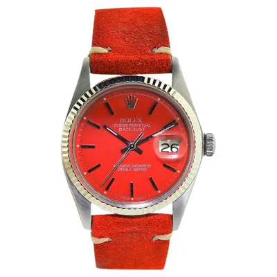 Pre-owned Rolex Stainless Steel Datejust Custom Red Dial Watch Circa, 1970's