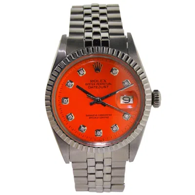 Pre-owned Rolex Stainless Steel Datejust Orange Diamond Dial Perpetual Wind Wristwatch