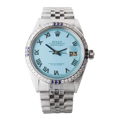 Pre-owned Rolex Stainless Steel Datejust With Custom Blue Dial And Diamond Bezel