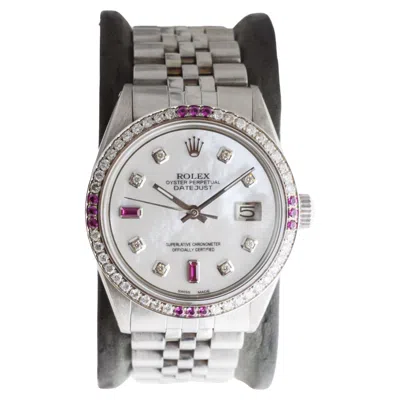Pre-owned Rolex Stainless Steel Datejust With Custom Dial And Bezel Circa, 1970's In Multi