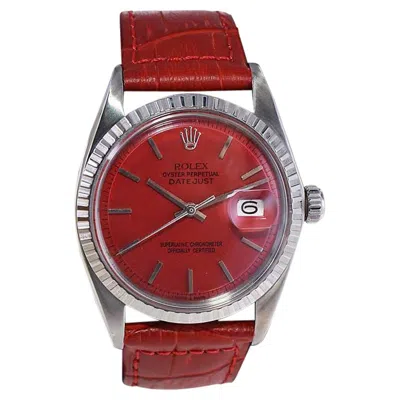Pre-owned Rolex Stainless Steel Datejust With Custom Finished Red Dial From 1960's