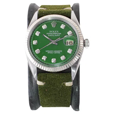 Pre-owned Rolex Stainless Steel Datejust With Custom Green Dial And Diamond Markers 1960's