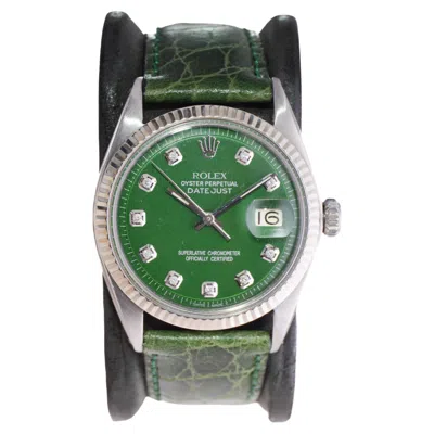 Pre-owned Rolex Stainless Steel Datejust With Custom Green Dial And Diamond Markers 1960's