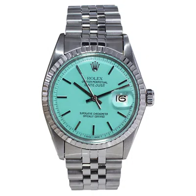 Pre-owned Rolex Stainless Steel Datejust With Custom Made Blue Dial Circa 1970's