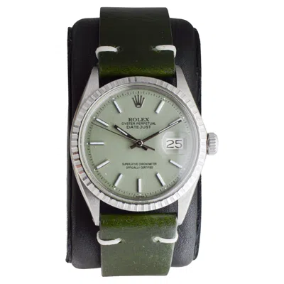 Pre-owned Rolex Stainless Steel Datejust With Custom Made Sage Green Dial Circa 1970's