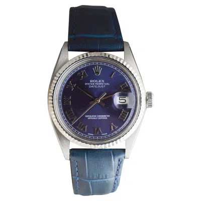 Pre-owned Rolex Stainless Steel Datejust With Custom Navy Blue Dial Circa 1970's