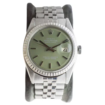 Pre-owned Rolex Stainless Steel Datejust With Custom Sage Green Dial 1960s