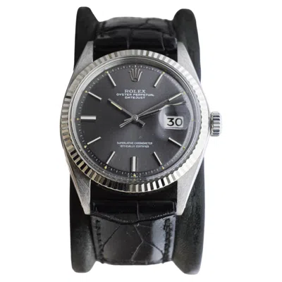 Pre-owned Rolex Stainless Steel Datejust With Factory Original Charcoal Dial Circa, 1970's In Black