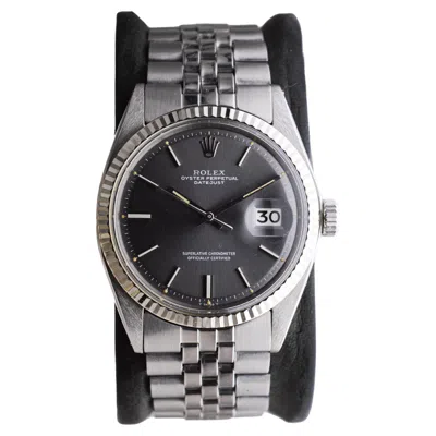 Pre-owned Rolex Stainless Steel Datejust With Factory Original Charcoal Dial Circa, 1970's In Black