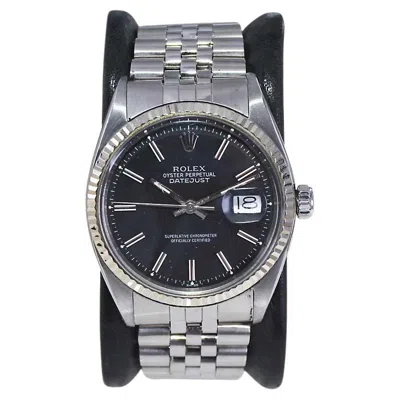 Pre-owned Rolex Stainless Steel Datejust With Rare Original Black Dial From Early 1970's