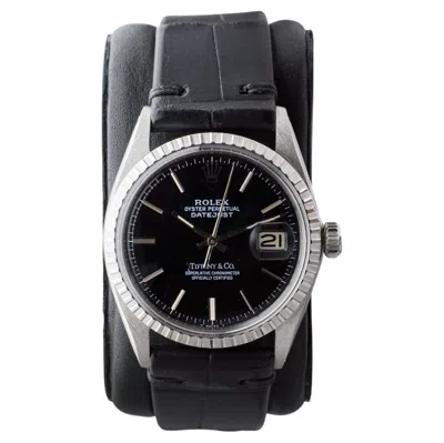 Pre-owned Rolex Stainless Steel Datejust With Rare Tiffany Stamp Black Dial Circa 1960's