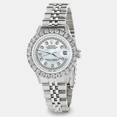 Pre-owned Rolex Custom Sky Blue Mop 2.35ct Diamond Stainless Steel Datejust Automatic Women's Wristwatch 26mm