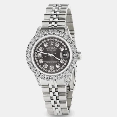 Pre-owned Rolex Custom Grey 2.35ct Diamond Stainless Steel Datejust Automatic Women's Wristwatch 26mm