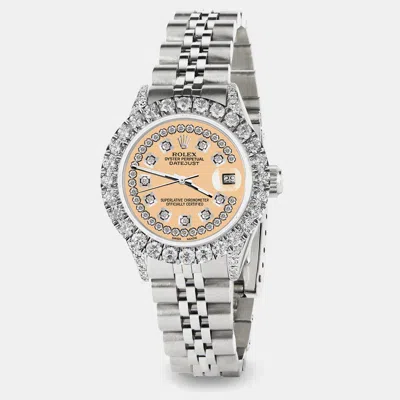 Pre-owned Rolex Custom Mustard 2.35ct Diamond Stainless Steel Datejust Automatic Women's Wristwatch 26mm In Orange