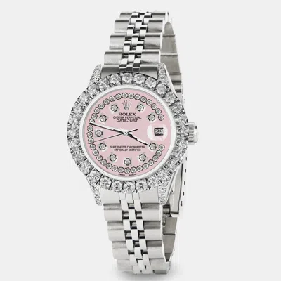 Pre-owned Rolex Custom Orchid Pink 2.35ct Diamond Stainless Steel Datejust Automatic Women's Wristwatch 26mm
