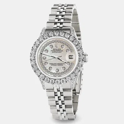 Pre-owned Rolex Custom Natural Pearl 2.35ct Diamond Stainless Steel Datejust Automatic Women's Wristwatch 26mm In Silver