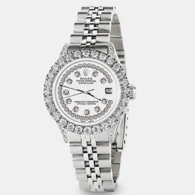 Pre-owned Rolex Custom White 2.35ct Diamond Stainless Steel Datejust Automatic Women's Wristwatch 26mm