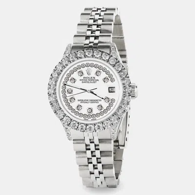 Pre-owned Rolex Custom White 2.35ct Diamond Stainless Steel Datejust Automatic Women's Wristwatch 26mm