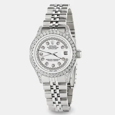 Pre-owned Rolex Custom Ivory Diamond Stainless Steel Datejust Automatic Women's Wristwatch 26mm In White