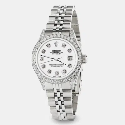 Pre-owned Rolex Custom White Diamond Stainless Steel Datejust Automatic Women's Wristwatch 26mm