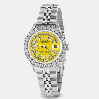 Pre-owned Rolex Custom Yellow 2.35ct Diamond Stainless Steel Datejust Automatic Women's Wristwatch 26mm