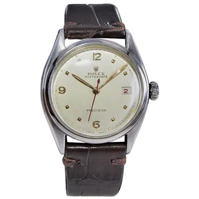 Pre-owned Rolex Stainless Steel Early Oysterdate With Rare Super Oyster Crown, Circa 1951 In Multi