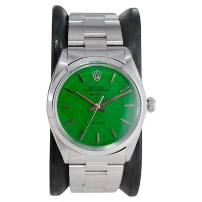 Pre-owned Rolex Stainless Steel Oyster Perpetual Air King With Custom Green Dial 1960's