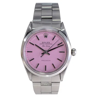 Pre-owned Rolex Stainless Steel Oyster Perpetual Air-king With Custom Pink Dial 1960s