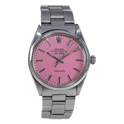 Pre-owned Rolex Stainless Steel Oyster Perpetual Air-king With Custom Pink Dial, 1970s