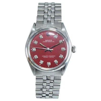 Pre-owned Rolex Stainless Steel Oyster Perpetual Custom Red Diamond Dial, Circa 1970s