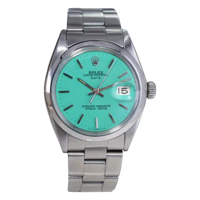 Pre-owned Rolex Stainless Steel Oyster Perpetual Date With Custom Blue Dial 1960's