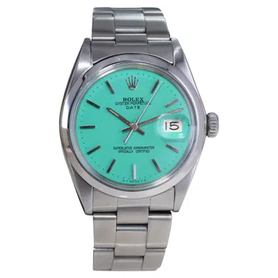 Pre-owned Rolex Stainless Steel Oyster Perpetual Date With Custom Blue Dial 1970s