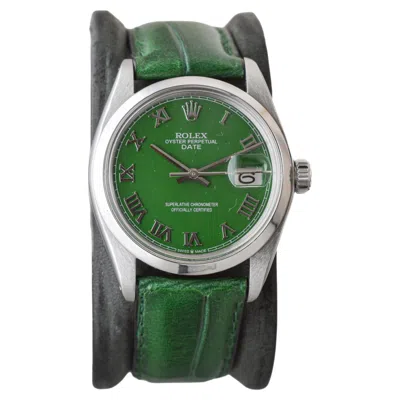 Pre-owned Rolex Stainless Steel Oyster Perpetual Date With Custom Green Dial Circa 1970's