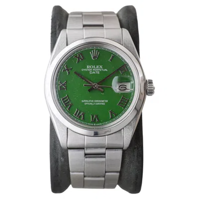 Pre-owned Rolex Stainless Steel Oyster Perpetual Date With Custom Green Dial Circa 1970's