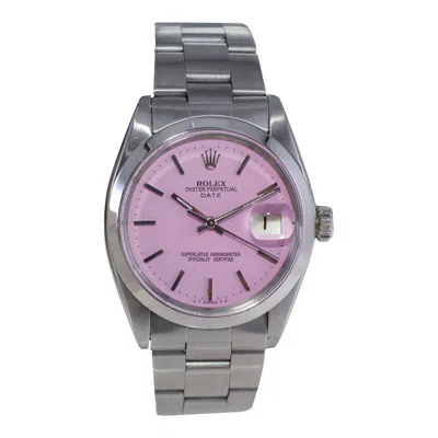 Pre-owned Rolex Stainless Steel Oyster Perpetual Date With Custom Made Pink Dial 1960's