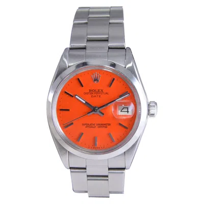 Pre-owned Rolex Stainless Steel Oyster Perpetual Date With Custom Orange Dial 1960s