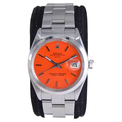 Pre-owned Rolex Stainless Steel Oyster Perpetual Date With Custom Orange Dial 1970s