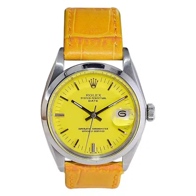 Pre-owned Rolex Stainless Steel Oyster Perpetual Date With Custom Yellow Dial 1970's