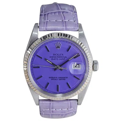 Pre-owned Rolex Stainless Steel Oyster Perpetual Datejust With Custom Purple Dial 1970's