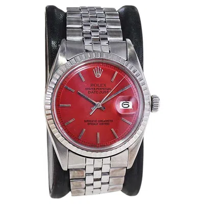 Pre-owned Rolex Stainless Steel Oyster Perpetual Datejust With Custom Red Dial, 1960's