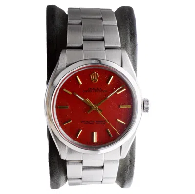 Pre-owned Rolex Stainless Steel Oyster Perpetual With Custom Red Dial Circa 1970's