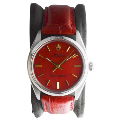 Pre-owned Rolex Stainless Steel Oyster Perpetual With Custom Red Dial Circa 1970's